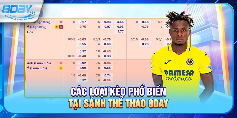 Các loại kèo phổ biến tại sảnh Thể thao 8day