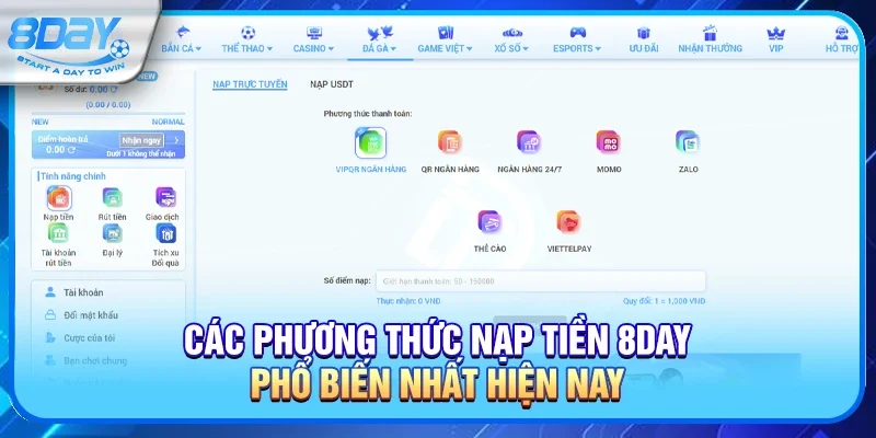 Các phương thức nạp tiền 8day phổ biến nhất hiện nay