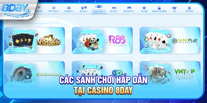 Các sảnh chơi hấp dẫn tại Casino 8day